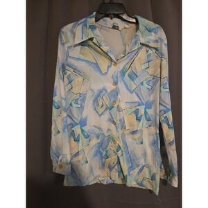 Gingham Girl Abstract Geometric Print Button Up,‎ Women's Size 18 Shirt, Vintage